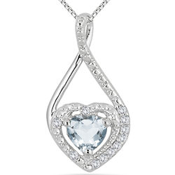 Heart Aquamarine and Diamond Pendant in Sterling Silver