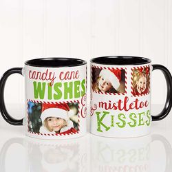 Candy Cane Wishes, Mistletoe Kisses Custom Photo Christmas Mug