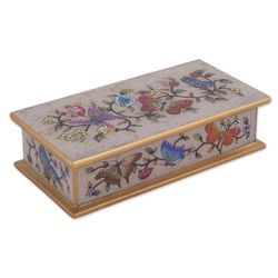 Butterfly Jubilee in Bone Reverse Painted Glass Decorative Box