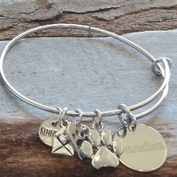 Personalized Paw Print and Heart Wire Bangle Bracelet