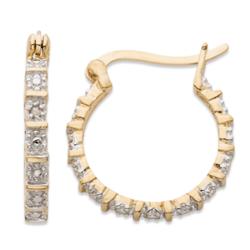 14K Gold Over Sterling Diamond Hoop Earrings