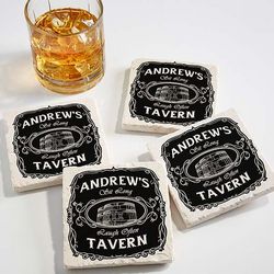 Whiskey Label Personalized Tumbled Stone Coaster Set