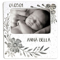 Baby's Personalized Name and Date Ceramic Floral Picture Frame