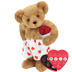 15" Heart Throb Teddy Bear with Roses and Small Box of Chocolates