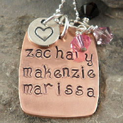 Mother's Copper Rectangle Hand Stamped Necklace