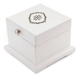 Monogrammed White Wood Hinged Jewelry Box
