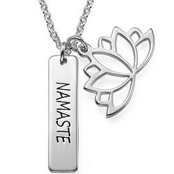 Lotus Flower Necklace with Personalized Bar Charm