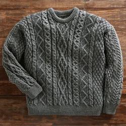 Aran Plaited Wool Crew Sweater