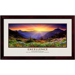 Excellence Sunrise Mountain Motivational Framed Poster