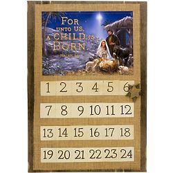A Savior is Born Advent Calendar in Burlap and Wood