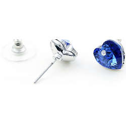 Sapphire Blue Swarovski Heart 18K Gold Plated Stud Earrings