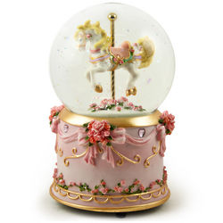 Pink Roses Carousel Horse Water Globe