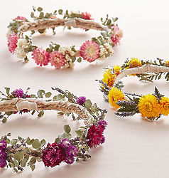Bundle of Preserved Floral Crowns in Pink, Yellow, and Purple