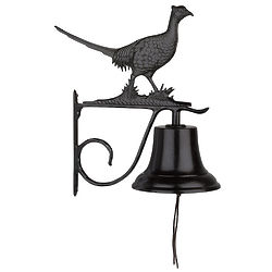 Outdoor Garden Bell with Pheasant Ornament in Black