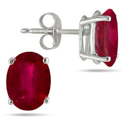Oval Ruby Stud Earrings in Sterling Silver