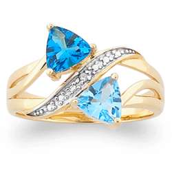 Couple's Trillion-Cut Birthstone Ring with Diamonds