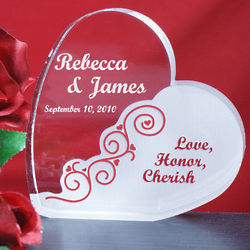 Engraved Love Honor Cherish Wedding Heart Plaque