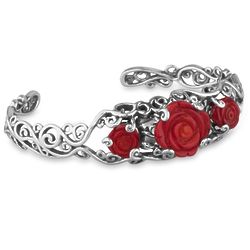 Red Coral Rose Cuff Bracelet