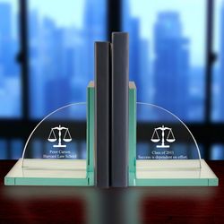 Personalized Jade Glass Legal Scales Bookends