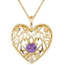 Amethyst and Diamond Mom Pendant in Yellow Gold