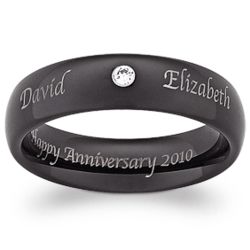 Black Tungsten CZ and Name Outside/Inside Engraved Band