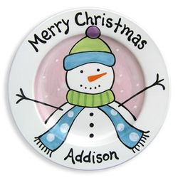 Girl's Personalized Christmas Snowman Plate