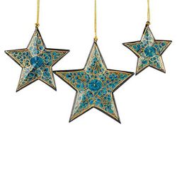 Blue Rose Stars Wood Ornaments