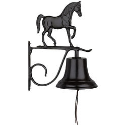 Outdoor Garden Bell with Horse Ornament in Black