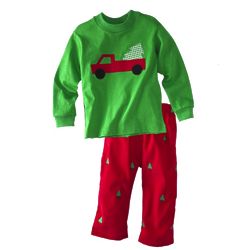 Boy's Appliqued Christmas Tree Truck T-Shirt and Pants
