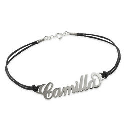 Silver Name Bracelet with Leather Style Cord
