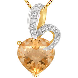 Gold-Plated Heart Shape Citrine and Diamond Pendant