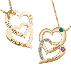 Couple's Name & Birthstone Entwined Hearts Gold Plated Pendant
