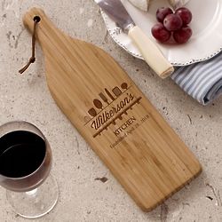 Engraved Utensils Wine Bottle Cutting Board