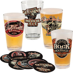 Harley Roadhouse Brew Pub Pint Glasses and Coasters