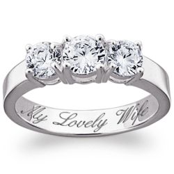 Sterling Silver CZ Trio Engraved Promise and Engagement Ring