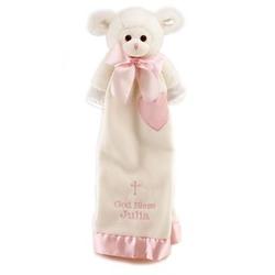 Personalized God Bless Baby Pink Lamb Blanket