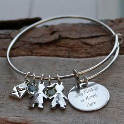 Personalized Stainless Steel Kid Charms Wire Bracelet