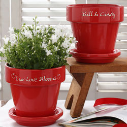 Personalized Hearts Grow with Love Red Flower Pot