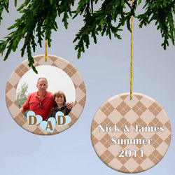Dad's Argyle Personalized Photo Christmas Ornament