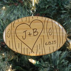 Couple's Personalized Tree Carving Wooden Ornament