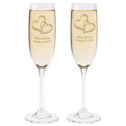 Personalized 2 Hearts Wedding Flutes