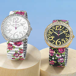 Round-Crystal Rose Stretch Band Watch
