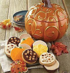 Metallic Swirl Pumpkin Cookie Jar with 12 Autumn Cookies