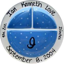 Personalized Blue Dot 3-Section Baby Plate