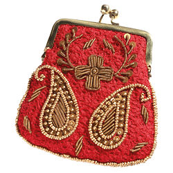 Embroidered Kiss Lock Coin Purse in Red