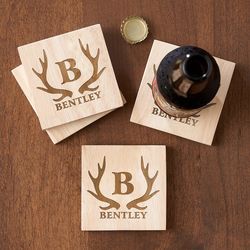 Personalized Beer Hunter Wood Bottle Opening Coasters