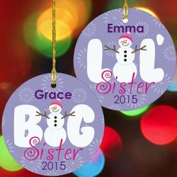 Personalized Big Sister or Lil' Sister Snowman Ornament