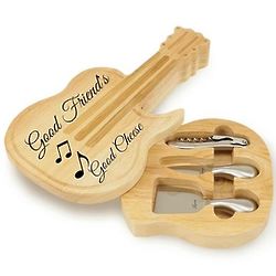 Personalized Guitar Shaped Cheese Cutting Board with Utensils