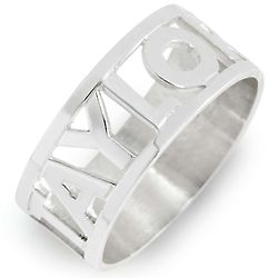 Cut Out Block Silver Name Ring