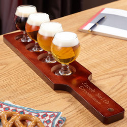 Carefully Crafted Personalized Beer Flight Glasses and Paddle